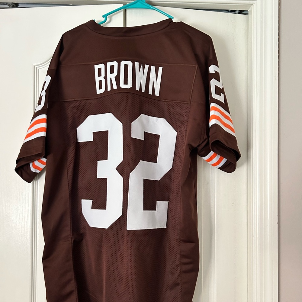 Brown Football Jersey with White and Orange Accents